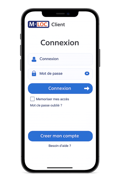 Téléphone avec page d'accueil de l'application M-LOC